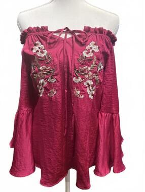 Magenta boho, cottagecore, festival satin top